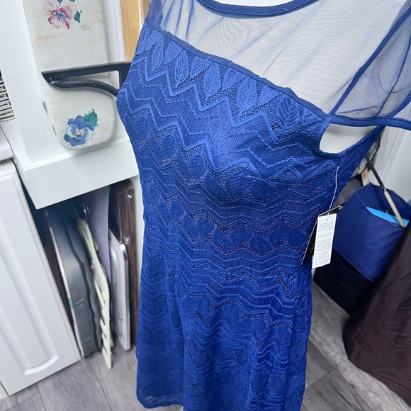 IMPRESS Blue Mini Dress with Cap Sleeves for Cocktail Free Gift Evertime - Picture 2 of 9